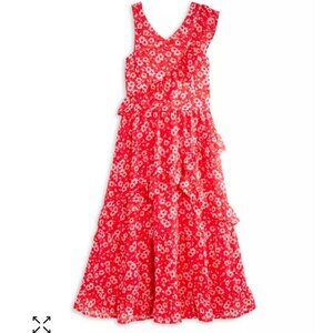 Girl's Smocked Floral Print Ruffle Dress